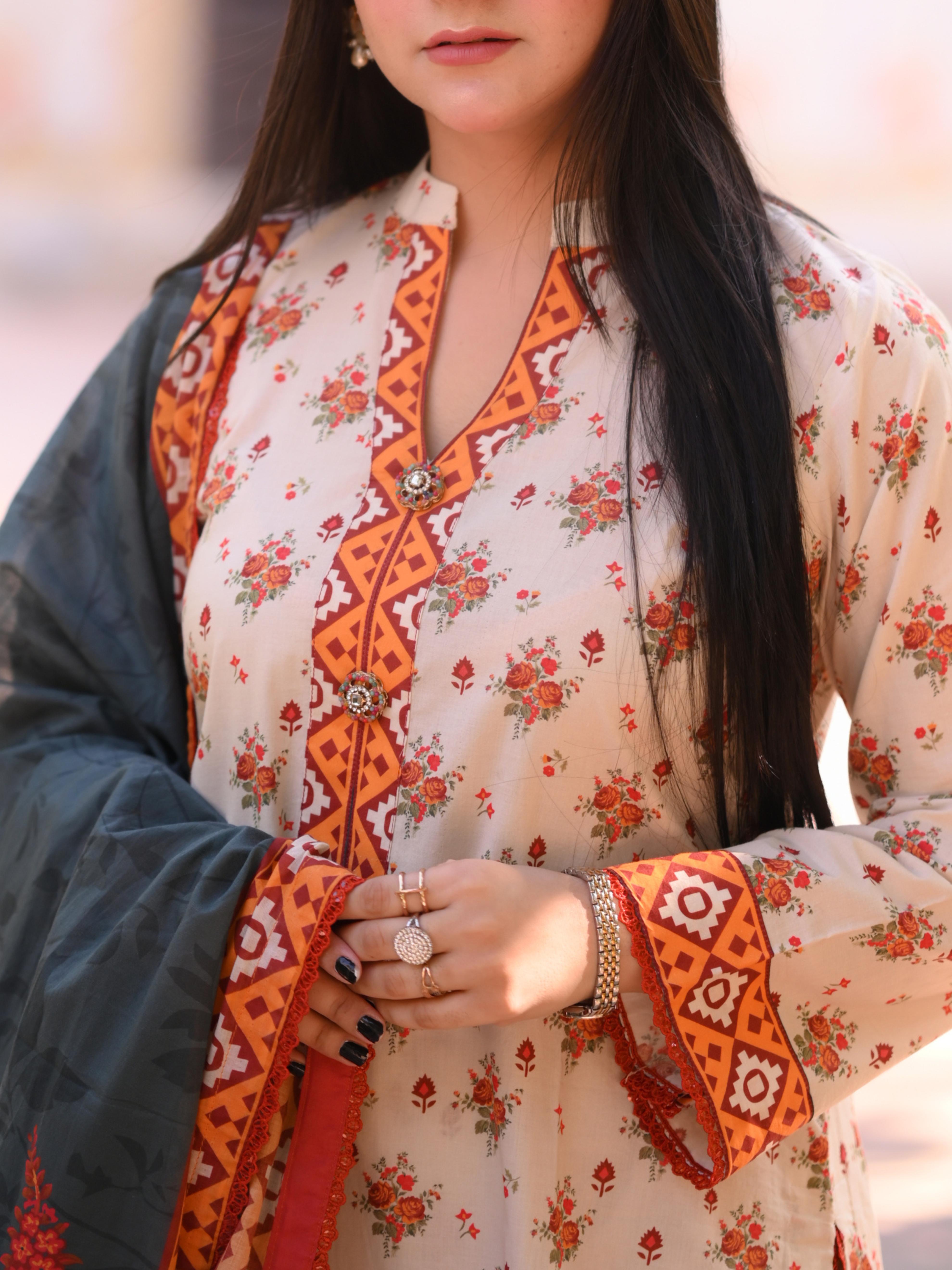 Stitched 3 Piece Printed Cambric Suit Annafeu Apparels