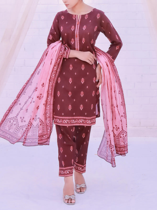 Stitched 3 Piece Printed Cambric Suit Annafeu Apparels
