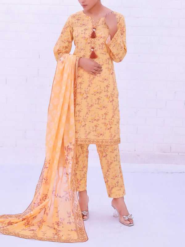 Stitched 3 Piece Printed Cambric Suit Annafeu Apparels