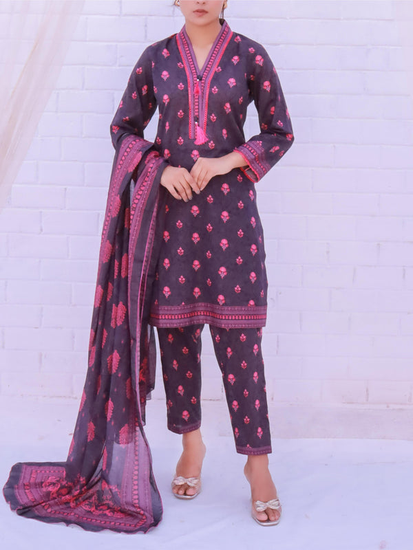 Stitched 3 Piece Printed Cambric Suit Annafeu Apparels