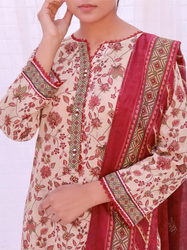 Stitched 3 Piece Printed Cambric Suit Annafeu Apparels