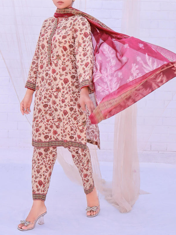 Stitched 3 Piece Printed Cambric Suit Annafeu Apparels