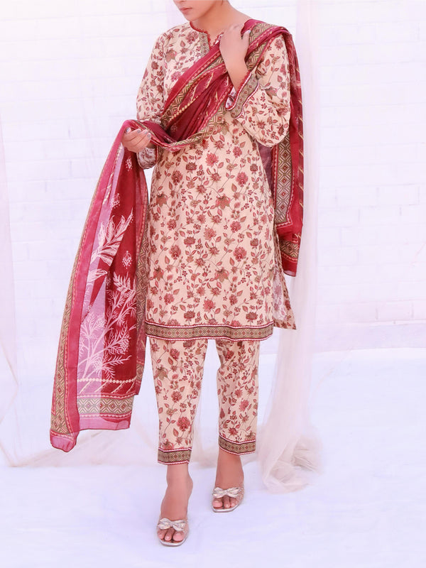 Stitched 3 Piece Printed Cambric Suit Annafeu Apparels