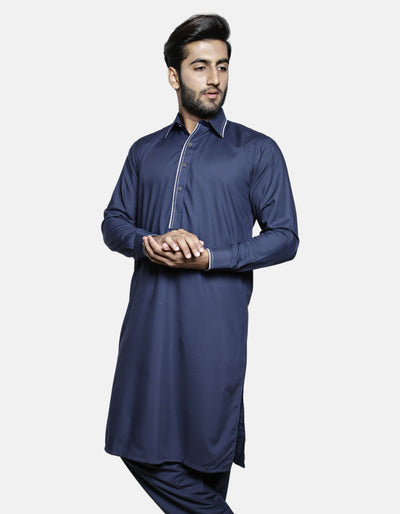 Oxford Blue Stitched Kameez Shalwar (AMW-WSK-006) Annafeu Apparels