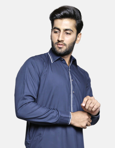 Oxford Blue Stitched Kameez Shalwar (AMW-WSK-006) Annafeu Apparels