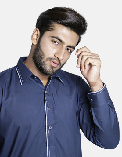 Oxford Blue Stitched Kameez Shalwar (AMW-WSK-006) Annafeu Apparels